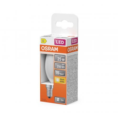 OSRAM E14 LED Kerzenlampe Star Classic B 25 matt 1.8W wie 25W warmweißes Licht für schmale Leuchten