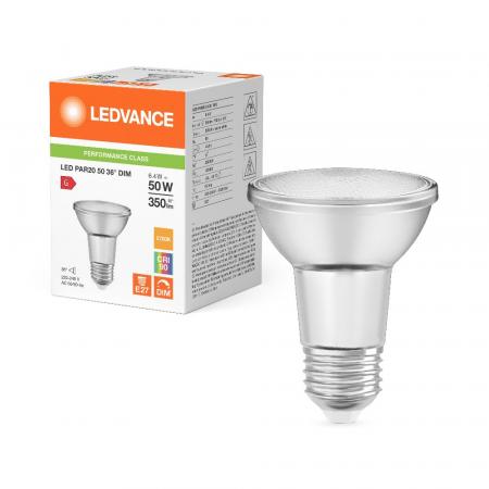 Ledvance E27 PAR20 Reflektorlampe 36° 6,4W wie 50W dimmbarer Strahler mit warmweißem Licht 2700K hohe Farbwiedergabe 90Ra