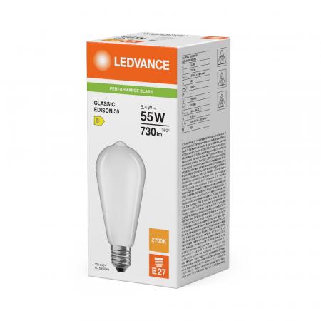 Ledvance E27 LED Lampe Classic Edison 55 in Kolbenform matt 5,4W wie 55W 2700K warmweißes Licht