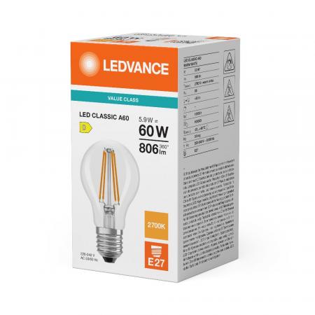 Ledvance E27 Retrofit CLASSIC LED Lampe klar 5.9W wie 60W 2700K warmweiß 827