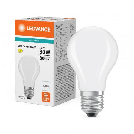 Ledvance E27 Classic A 60 LED Lampe matt 5,9W wie 60W 4000K universalweiß 840