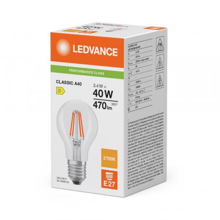 Ledvance E27 Retrofit CLASSIC LED Lampe klar 3,4W wie 40W 2700K warmweiß