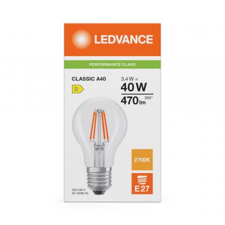 Ledvance E27 Retrofit CLASSIC LED Lampe klar 3,4W wie 40W 2700K warmweiß