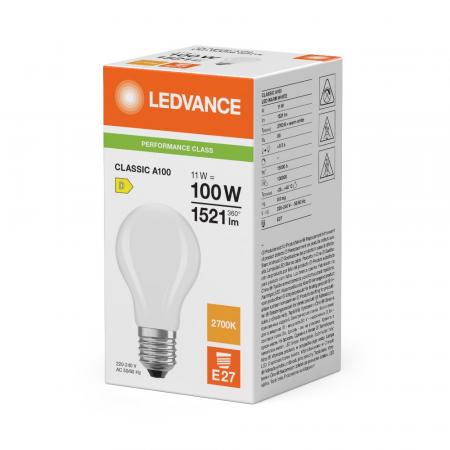 Ledvance E27 Retrofit Classic A 100 LED Lampe gefrostet 11W wie 100W 2700K warmweiß
