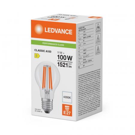 Helle Ledvance E27 Classic A 100 Filament mkLED Lampe klar 11W wie 100W 4000K neutralweiß