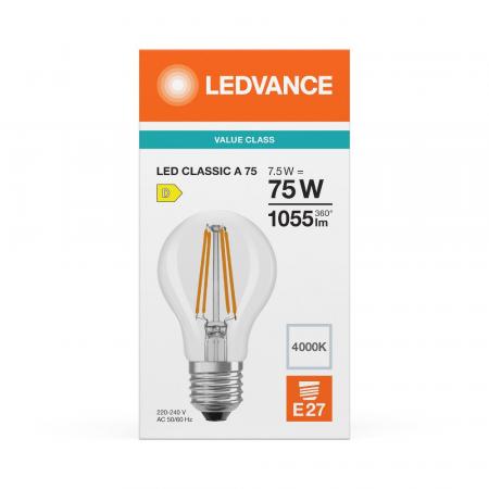 Ledvance E27 Retrofit CLASSIC LED Lampe klar 7,5W wie 75W 4000K neutralweißes Licht