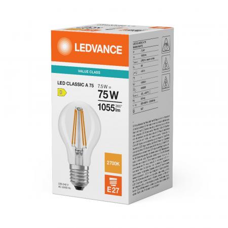 Ledvance E27 CLASSIC A75 Filament LED Lampe klar 7,5W wie 75W 2700K warmweißes blendfreies Licht
