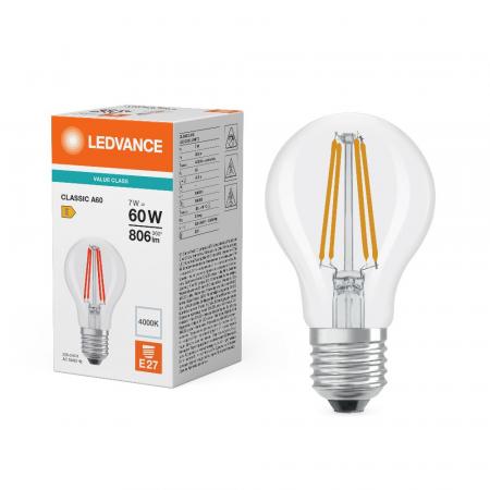 Ledvance E27 CLASSIC Filament LED Lampe klar 7W wie 60W 4000K neutralweiß