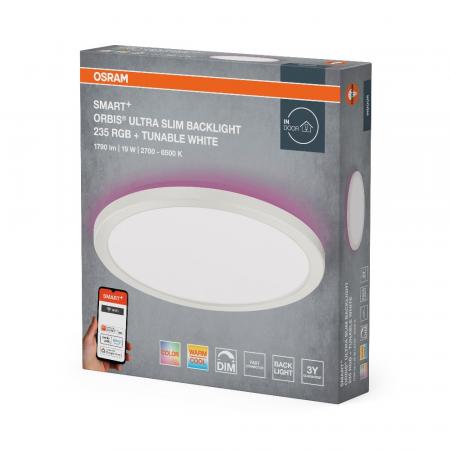 Osram Smart+ WiFi Orbis Ultra Slim Deckenleuchte in Weiß Ø 23,5cm mit Backlight - RGB und Tunable White