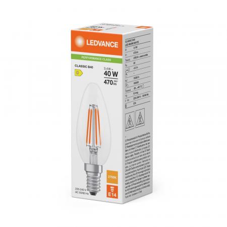 Ledvance E14 LED Kerzenlampe CLASSIC Filament B40 3,4W wie 40W 2700 K warmweißes Licht
