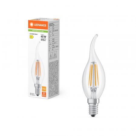 Ledvance E14 LED Kerzenlampe Winsstoßlicht Classic klar BA40 3,4W wie 40W 2700K warmweißes Licht