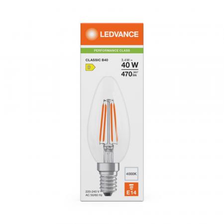 Ledvance E14 LED Kerzen Lampe Filament B40 klar 3,4W wie 40W 4000K neutralweißes Licht