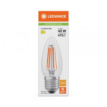 Ledvance E27 LED Kerzenlampe Filament  B40 Classic klar 34W wie 40W 2700K warmweißes Licht