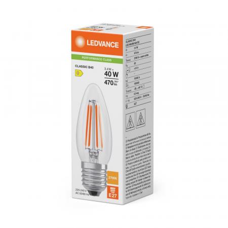 Ledvance E27 LED Kerzenlampe Filament  B40 Classic klar 34W wie 40W 2700K warmweißes Licht