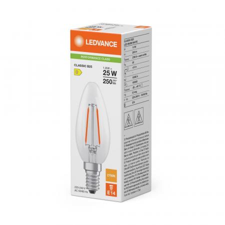 Ledvance E14 LED Kerzenlampe Classic B 25 Filament 1,8W wie 25W 2700 K warmweißes Licht