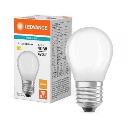 Ledvance E27 CLASSIC Filament LED Tropfen Lampe matt 3,4W wie 40W 2700K warmweiß