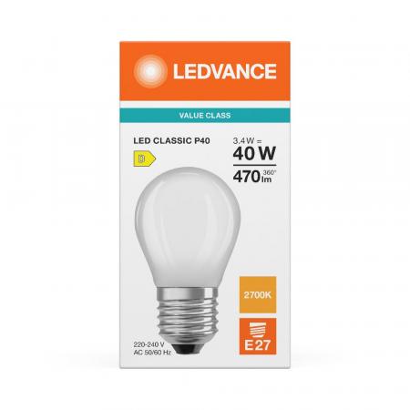 Ledvance E27 CLASSIC Filament LED Tropfen Lampe matt 3,4W wie 40W 2700K warmweiß
