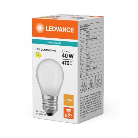 Ledvance E27 CLASSIC Filament LED Tropfen Lampe matt 3,4W wie 40W 2700K warmweiß