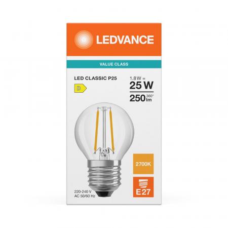 Ledvance E27 CLASSIC Filament LED Tropfen Lampe klar 1,8W wie 25W 2700K warmweiß