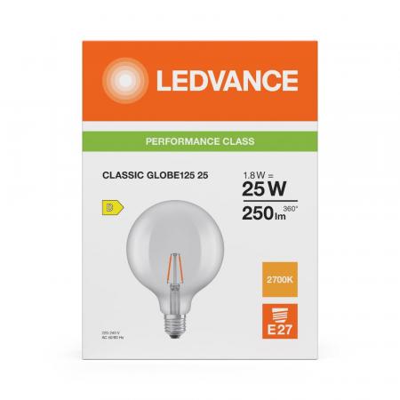 Ledvance E27 LED Kugellampe Globe 125 Classic klar 1,8W wie 25W 2700K warmweißes Licht
