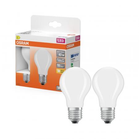 2er Pack OSRAM LED E27 Glühbirne Star Classic A 40 matt 3.4W wie 40W warmweißes Licht im Sparpack