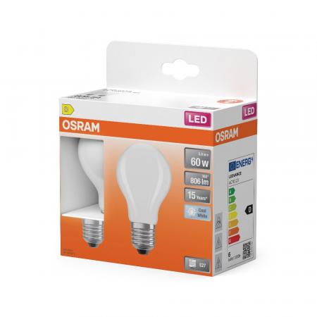 2er Pack OSRAM LED E27 Glühbirne Star Classic A 60 matt 5.9W als 60W Ersatz warmweißes Licht