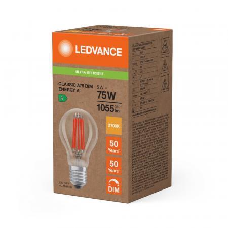 Ledvance E27 effiziente dimmbare LED Lampe Classic klar 5W wie 75W 2700K warmweißes Licht