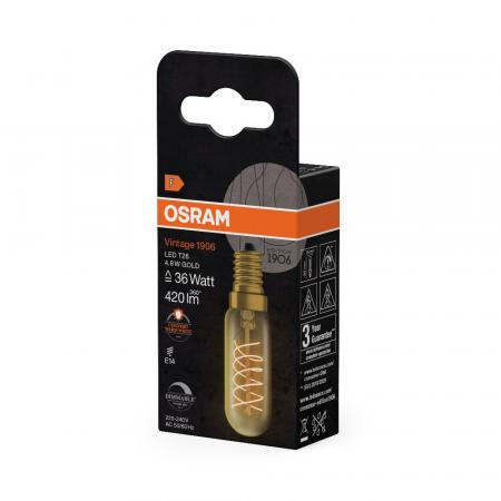 Osram E14 LED Vintage 1906 T26 25 Spiral Filament Lampe 4,8W wie 25W 2200K extra warmweiß Bernsteinfarbe