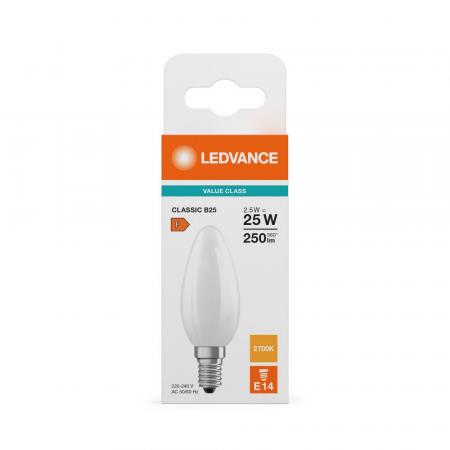 Ledvance E14 LED Kerzenlampe Classic B25 Frosted 2,5W wie 25W 2700K warmweißes Licht