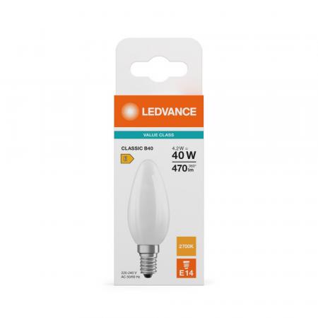 Ledvance E14 LED Kerzenlampe Classic B40 Frosted 4,2W wie 40W 2700K warmweißes Licht
