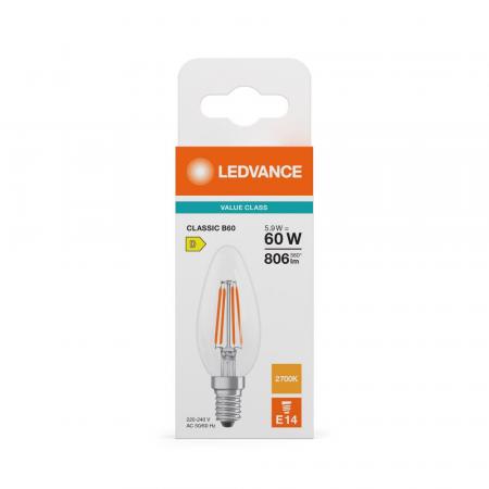 Ledvance E14 LED Kerzenlampe Classic B60 klares Filament 5,9W wie 60W 3000K warmweißes Licht
