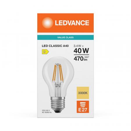 Ledvance E27 CLASSIC Filament LED Lampe A40 klar 4W wie 40W 3000K warmweiß