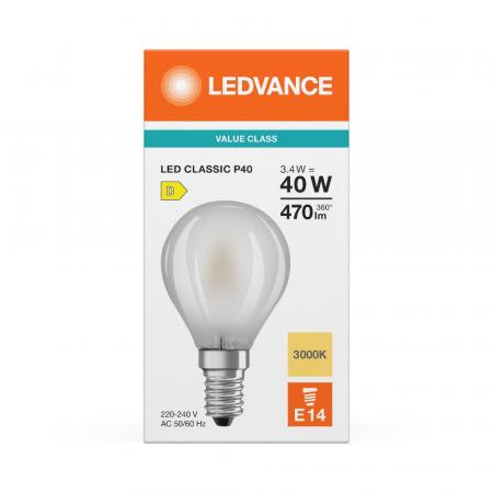 Ledvance E14 LED Tropfenlampe Classic P40 Frosted 4,2W wie 40W 3000K warmweißes Licht