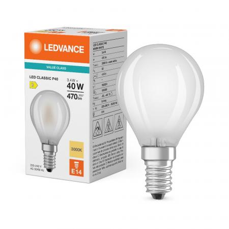 Ledvance E14 LED Tropfenlampe Classic P40 Frosted 4,2W wie 40W 3000K warmweißes Licht