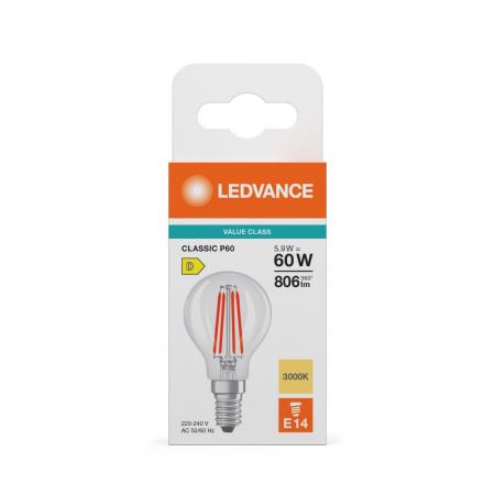 Ledvance E14 LED Filament Tropfenlampe Classic P60 klar 5,9W wie 60W 3000K warmweißes Licht