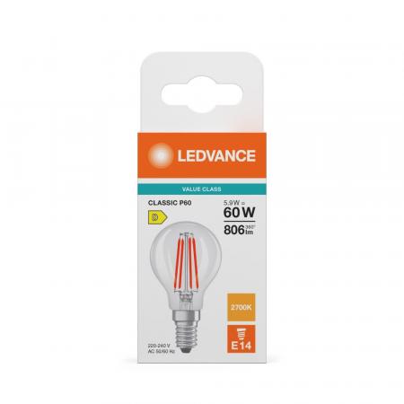 Ledvance E14 LED Filament Tropfenlampe Classic P60 klar 5,9W wie 60W 2700K warmweißes Licht