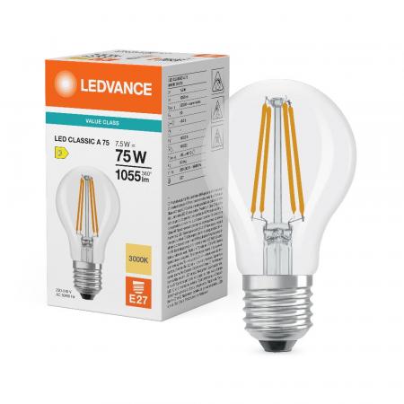 Ledvance E27 CLASSIC Filament LED Lampe A75 klar 7,5W wie 75W 3000K warmweiß