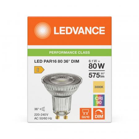 Ledvance GU10 PAR16 Reflektor 36° 6.1W wie 80W dimmbarer warmweißer Strahler 3000K 90Ra mit hoher Farbwiedergabe