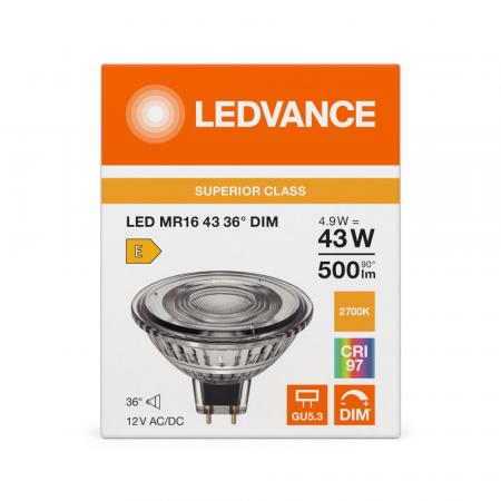 Ledvance GU5.3 LED Niedervolt Reflektor Lampe MR16 dimmbar 36° 4.9W wie 43W warmweiß 2700K hohe Farbwiedergabe 97Ra