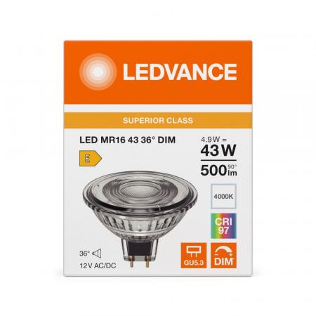 Ledvance GU5.3 LED Niedervolt Reflektor Lampe MR16 dimmbar 36° 4.9W wie 43W neutralweiß 4000K hohe Farbwiedergabe 97Ra