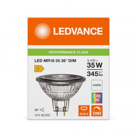 Ledvance GU5.3 MR16 LED Strahler dimmbar 36° 3.4W wie 35W 4000K neutralweißes Licht - 12V Niedervolt hohe Farbwiedergabe 90Ra