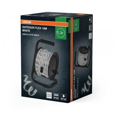 10M Osram Outdoor Flex LED-Streifen IP65 neutralweißes Licht - bis 50 m erweiterbar, inkl. Kabeltrommel, Montagezubehör, Anschlusskabel