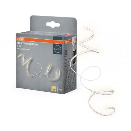 1,5m Osram Lichtstreifen FLEX TV MOOD LIGHT 3500K USB - LED-Streifen mit warmweißen Licht für den Innenbereich, selbstklebend, mit USB-Anschluss,