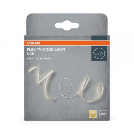 1,5m Osram Lichtstreifen FLEX TV MOOD LIGHT 3500K USB - LED-Streifen mit warmweißen Licht für den Innenbereich, selbstklebend, mit USB-Anschluss,
