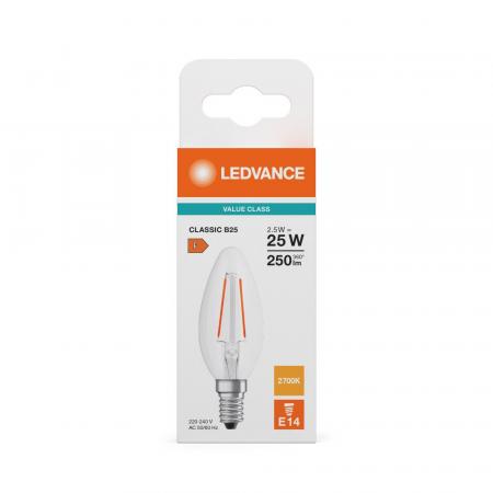 Ledvance E14 LED Kerzenlampe Classic klar 2,5W wie 25W 2700K warmweißes Licht