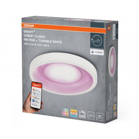 Osram SMART+ Matter WiFi Deckenleuchte Claria Orbis Claria 49cm mit RGB Farbwechselmodus