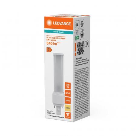 Ledvance DULUX D10 LED Kompaktlampe 2Pin G24d-1 3000K warmweißes Licht EM & AC für KVG/VVG 5W wie 10W