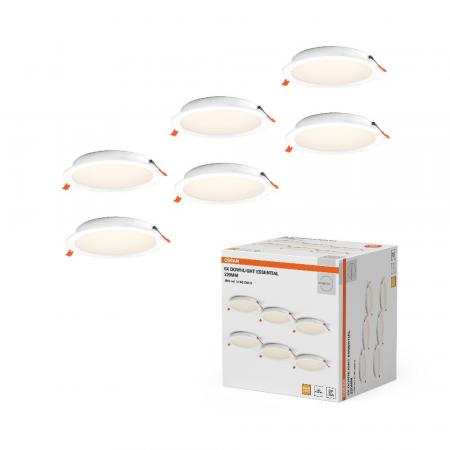 6er Set OSRAM Essential Downlight 220mm 18W 3000K Weiß Einbaulampen IP20 - Einbaudurchmesser 200 mm, Einbautiefe 30 mm