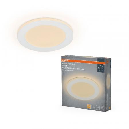 Osram LED Downlight Side-Mainlight 175mm 18W 3000K Weiß Einbauleuchte IP20 - Einbaudurchmesser 85…145 mm, Einbautiefe 30 mm