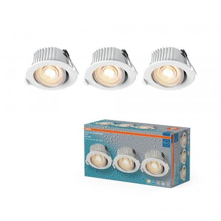 3er Set OSRAM LED Spot Recess CCT IP44 Adjustable 4,9W CCT 36° Weiß Einbaustrahler - Einbaudurchmesser 68mm, Einbautiefe 80mm
